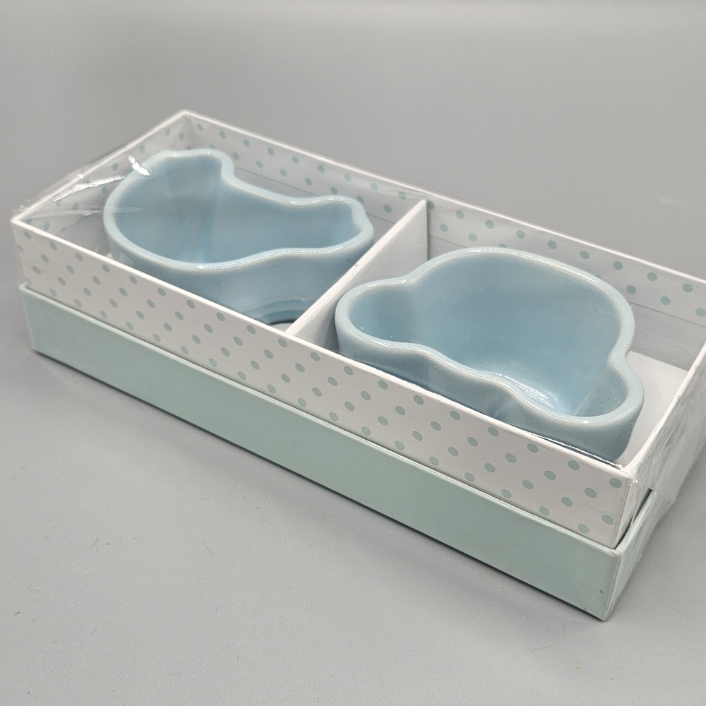 Blue Cat-Shaped Ceramic Bowls